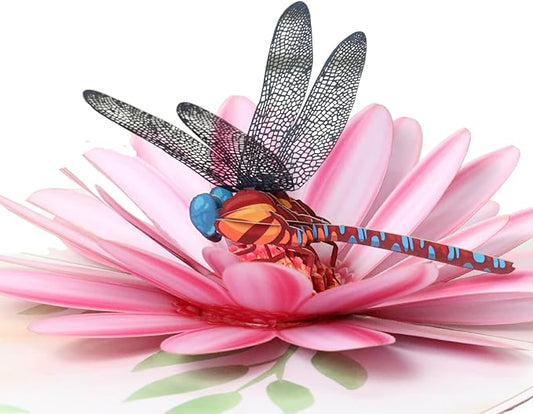 Pop Up Birthday Cards, Dragonfly and Gerbera Daisies Flower 3D Birthday Card for Women, Happy Mother’s Day Card, Valentines Day Card for Mom, Wife, Sister, Wife, Grandma, Daughter, Girlfriends