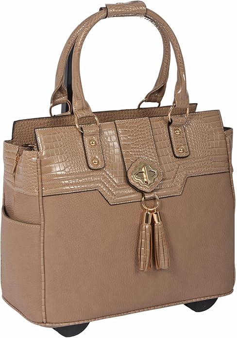 JKM and Company Alligator Compatible With Computer iPad, Laptop Tablet Rolling Tote Bag Briefcase Carryall Bag