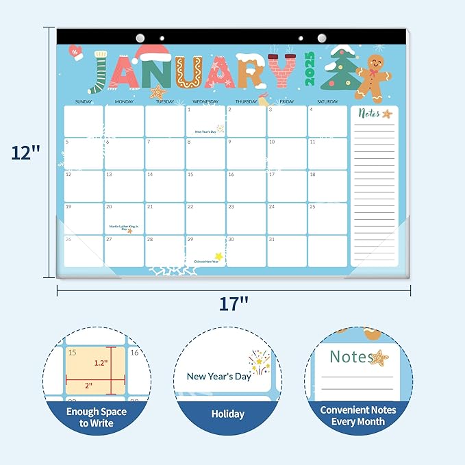 SUNEE 2024-2025 Desk Pad Calendar 17x12, 18 Months, Jan 2024 - June 2025, Academic Desk Blotter Calendar, School Year Large Calendar for Teacher