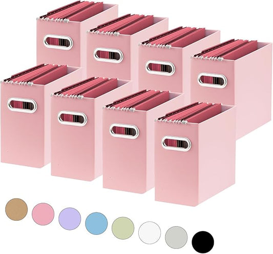 Oterri Collapsible Storage - Pink, 8 Packs - Hanging File Box for Letter Size, Portable with Handle