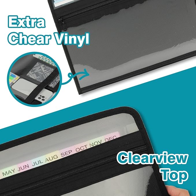 H4D 13 Pocket Expanding File Folder Organizer with Front Clear Pounch, Accordion File Organizer with Zipper Clourse, Fit for Letter Size Papers, Black