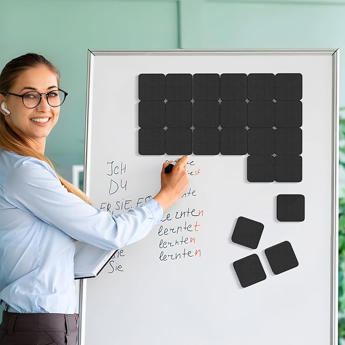 MaxGear Dry Erase Erasers, 24 Pack Magnetic Whiteboard Erasers for Classroom, Mini Whiteboard Cleaning Pads Bulk, Chalkboard Wiper Teacher Supplies for School, Office, Home （Black, 2 x 2 x 0.6 Inch