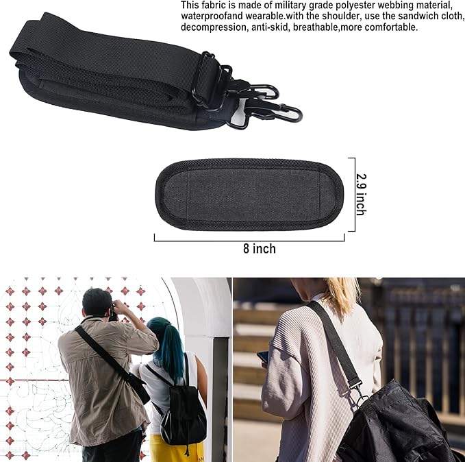 56 inch Shoulder Strap, Universal Adjustable Thick Soft Duffel Bag Shoulder Strap Replacement Comfortable Belt with Metal Swivel Hooks for Laptop Messenger Bag, Briefcase, Shoulder Bag, Black