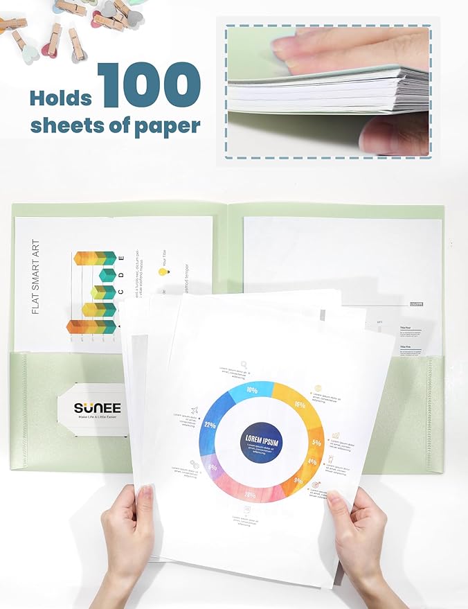 SUNEE Folders with Pockets (6 Pack, Vintage Colors), Plastic Folders with Pockets, Poly Folders for Documents Letter Size, 2 Pocket Folders for Kids, Home, School, Office