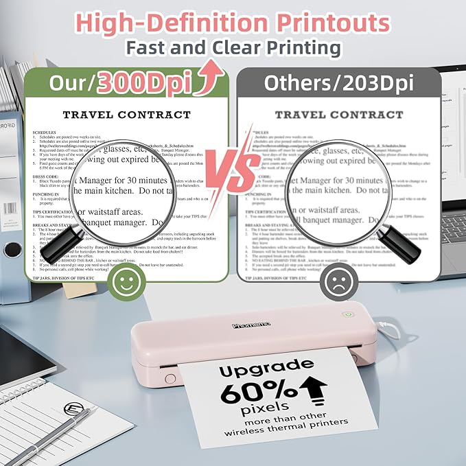 Phomemo M834 (Upgraded) Portable Printer, Wireless Bluetooth Thermal Printer, Support Multi-Size Thermal Paper, Compatible with iOS, Android & PC, Mobile Printer for Travel, Office, School, Pink