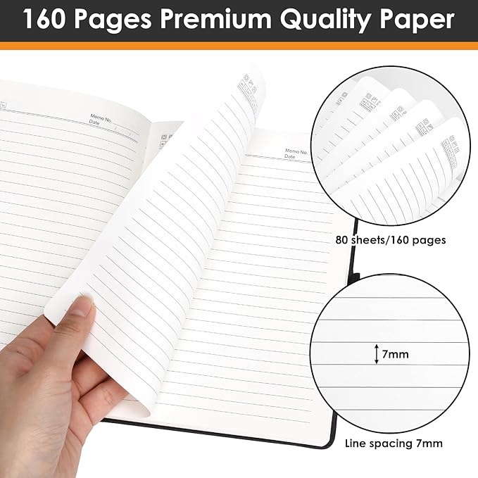 Lined Journal Notebooks for Women and Men, A5 100gsm Hardcover Notebook with Pen Loop, 160 Pages, 5.7" X 8.3", Notebook for Student, Office, School (Black)
