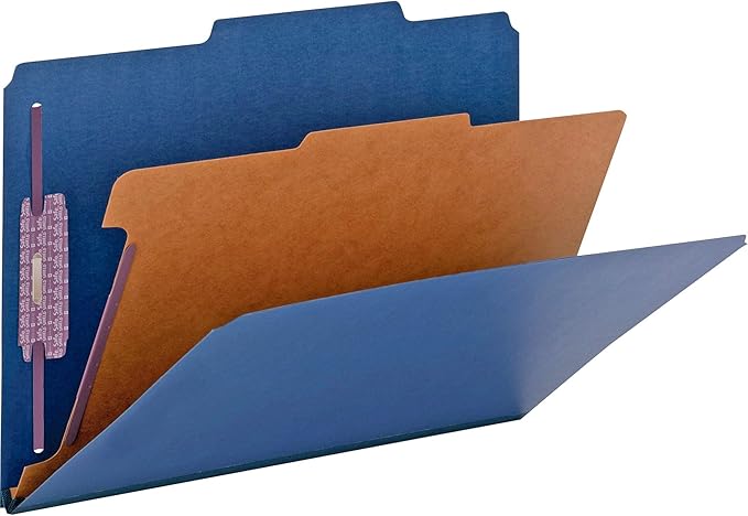 Smead Pressboard Classification File Folder with SafeSHIELD Fasteners, 1 Divider, 2" Expansion, Legal Size, Dark Blue, 10 per Box (18732)