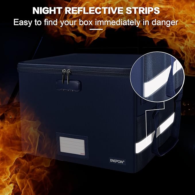 ENGPOW File Box with Lock,Fireproof Document Box with Pockets,Collapsible File Storage Organizer Filing Cabinet with Handle,Portable Home Office Safe for Hanging Letter/Legal Folders,2 Pack(Blue)