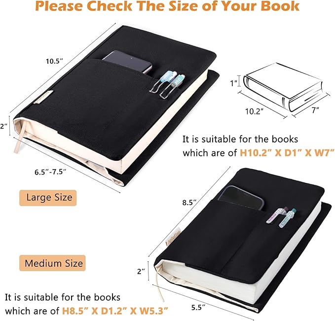 Canvas Book Cover - Washable & Adjustable Covers for Paperback & Hardcover, Pockets for Pen, Book Lovers Gift