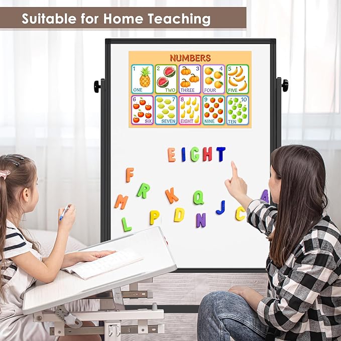 Double Sided Cork Board White Board, 32 x 48 inches Large Cork Board for Office, Height Adjustable Magnetic Dry Erase Board on Wheels, Portable Freestanding Natural Corkboard for Displaying, Planning