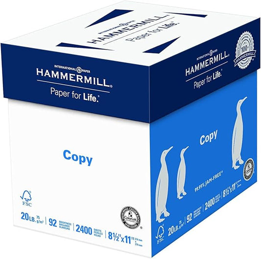 Hammermill Printer Paper, 20 lb Copy Paper, 8.5 x 11 - 6 Packs (2,400 Sheets) - 92 Bright, Made in the USA