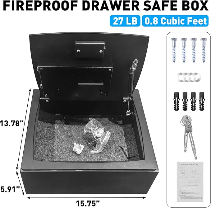 Gas Strut Top Opening Safe box with LCD Screen Digital Keypad for Handgun Pistol Money Jewelry in Home Office or Hotel