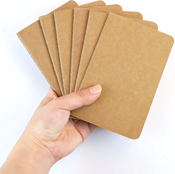 6 Pack Pocket Notebook Mini Notebooks Bulk 3.5 X 5.5 Inch Small Memo Notepad 30 Sheets 60 Lined Pages Kraft Paper Notebooks with Softcover Brown Cover Mini Journal Bulk Office School Supplies