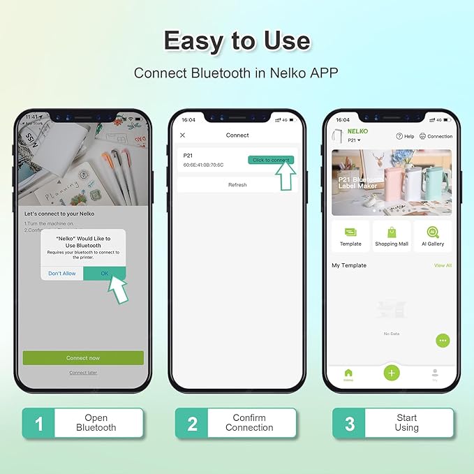 Nelko Label Maker Machine with Tape, P21 Bluetooth Label Printer, Wireless Mini Label Makers with Multiple Templates for Organizing Office Home, Black