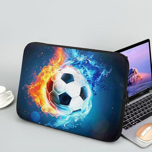 Water and Flame Football Laptop Sleeve for Boys Men 12 inch Lap Top Case Portable Laptop Protector Zippered Pouches with Humanize Design Computer Carrying Case Soccer Briefcase