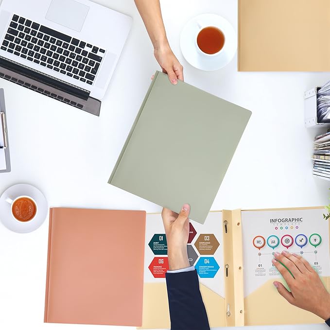 Mr. Pen- Plastic Folders with Pockets and Prong, 5 Pack, Vintage Colors, Pocket Folders, Folders with Prongs, File Folders with Fasteners, 2 Pocket Folder, Folder with Pockets, Two Pocket Folder