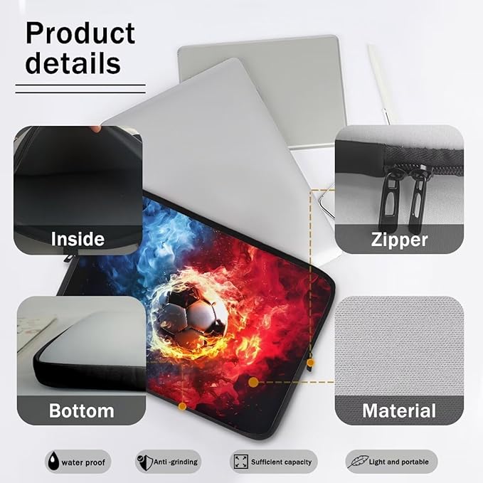 Football Laptop Sleeve for Men Boys 13 inch Lap Top Case Slightly Laptop Pouch with Humanize Design Computer Carrying Case Easy to Clean Laptop Accessories Water and Flame Tablet Bag