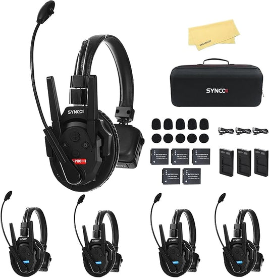 EACHSHOT SYNCO XTalk XPRO5 2.4GHz Wireless Headset Intercom System 5 Person Team Communication 500m Operating Range with Ai Noise Cancellation for Movie Shoot Live Show Stage Performance