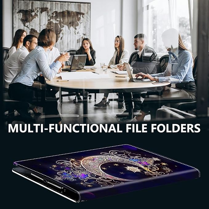 PU Leather Padfolio Folder Clipboard Portfolios Organizer Conference Document Organizer with Business Card Holder Storage Clipboard Writing Pad,Moon Star Galaxy Floral