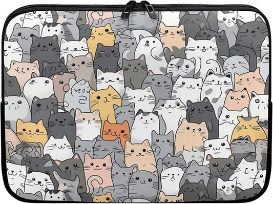 Cartoon Cartoon Cat Print Laptop Briefcases for Men Women, Cute Laptop Sleeve Case Water Resistant Neoprene Computer Carrying Cover 10 Inch Laptop Carrying Bag
