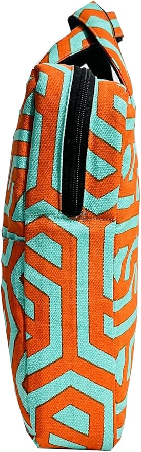 Mint Green And Orange Laptop Bag With Geometric Linked Print FOR 13 TO 15 INCHES MACBOOK, IPAD AND WINDOWS LAPTOP
