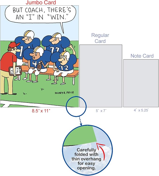 NobleWorks - 1 Jumbo Football Coach Thank You Greeting Card From US with Envelope (Big 8.5 x 11 Inch) Sports Athlete Gratitude, Oversize Notecard for School Teacher, Mentor - Team Talk J6960TYG-US