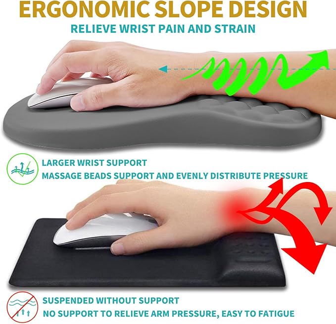 Hokafenle 2 in 1 Ergonomic Mouse Pad Wrist Support & Wrist Rest for Computer Keyboard Set, with Relieve Carpal Tunnel Pain Massage Bulge and Full Memory Gel Design (2In1 Set, Neutral Gray)