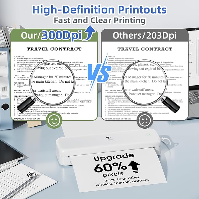 Phomemo M834 Ultra Portable Printer,(Upgraded) Wireless Bluetooth Thermal Printer 8.5" x 11"&A4, Compatible with iOS, Android & PC, Inkless Printer for Travel, Office, School,Home