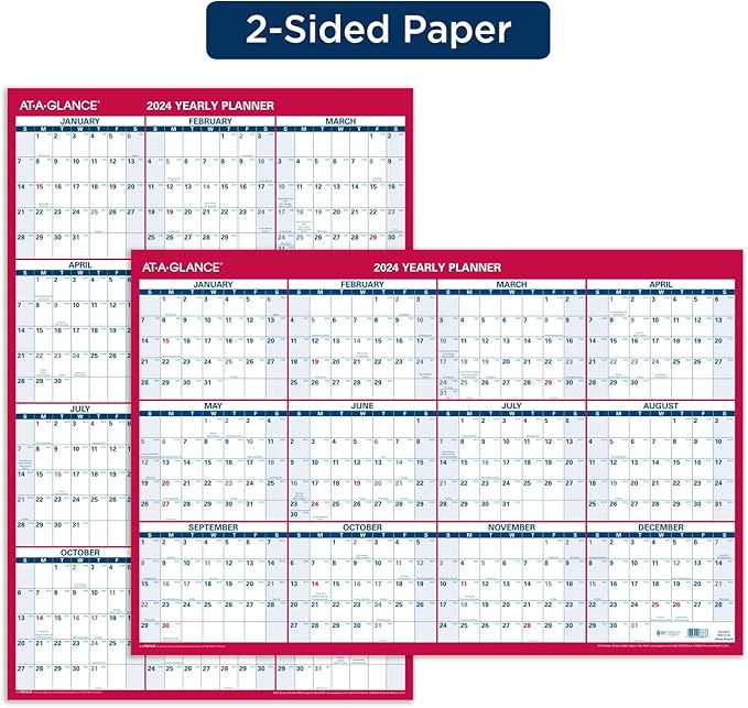 AT-A-GLANCE 2024 Wall Calendar, Monthly Planner, 24" x 36", Extra Large, Paper, Reversible, Vertical/Horizontal (PM2122824)