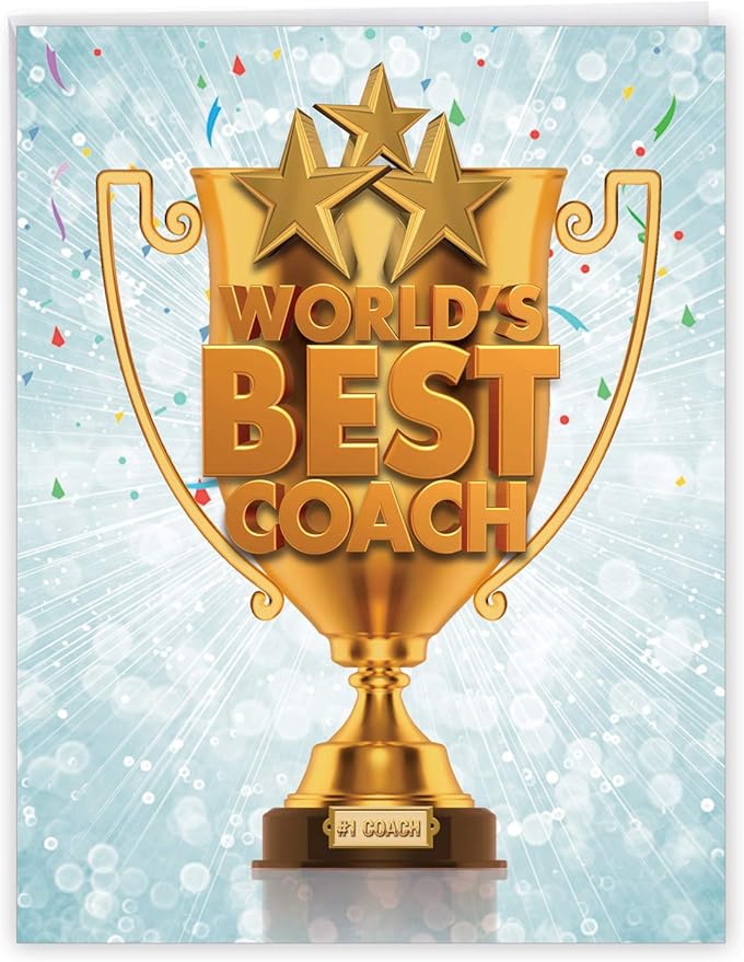 NobleWorks - 1 Jumbo School Teacher Thank You Notecard From US, Everyone with Envelope (8.5 x 11 Inch) - Team Sports Gratitude, Mentor, and Instructor Notecard - World's Best Coach J3117TYG-US