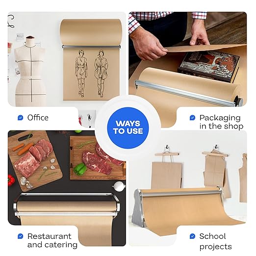 IDL Packaging 36" Kraft Paper Roll Dispenser & Cutter for Rolls up to 36" Wide and 9" in Diameter – Tabletop Reinforced Steel Paper Holder with a Cutter – for Kraft and Butcher Paper