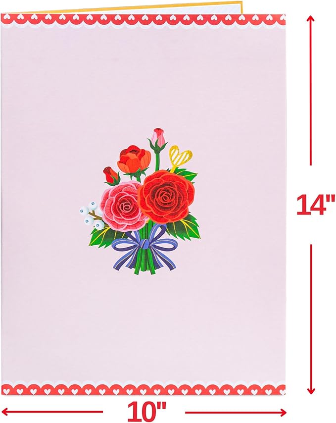 Paper Love 3D HugePop Red Roses Pop Up Card, with Detachable Paper Flower Bouquet, Gift For Birthday, Anniversary, All Occasion - Jumbo 10" x 14" Cards - Includes Envelope and Note