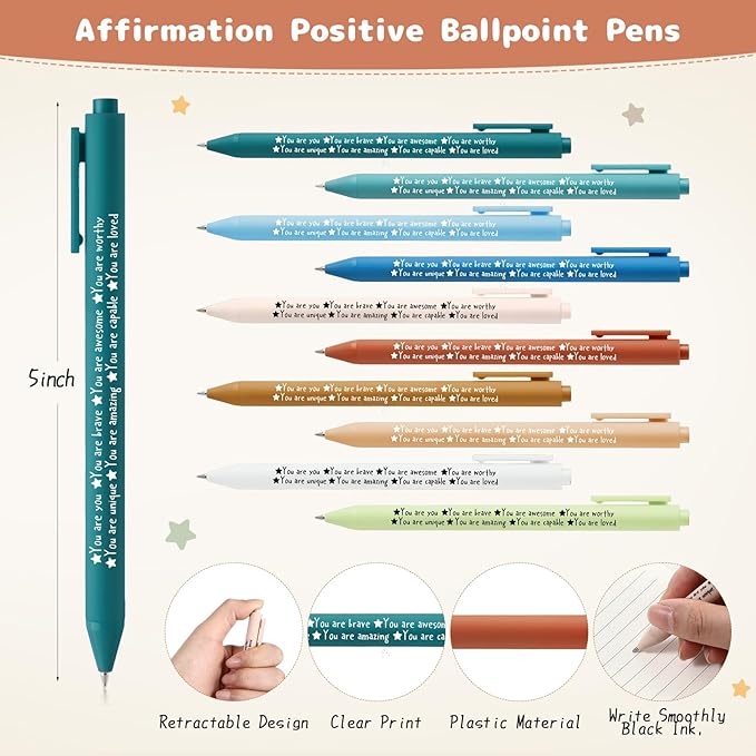 Janlaugh 100 Pcs Positive Affirmations Reminder Notepad Motivational Pen Positive Psychology Pocket Notebooks with Colored Ballpoint for Volunteer Week Mental Health Therapy Teacher Student Classroom