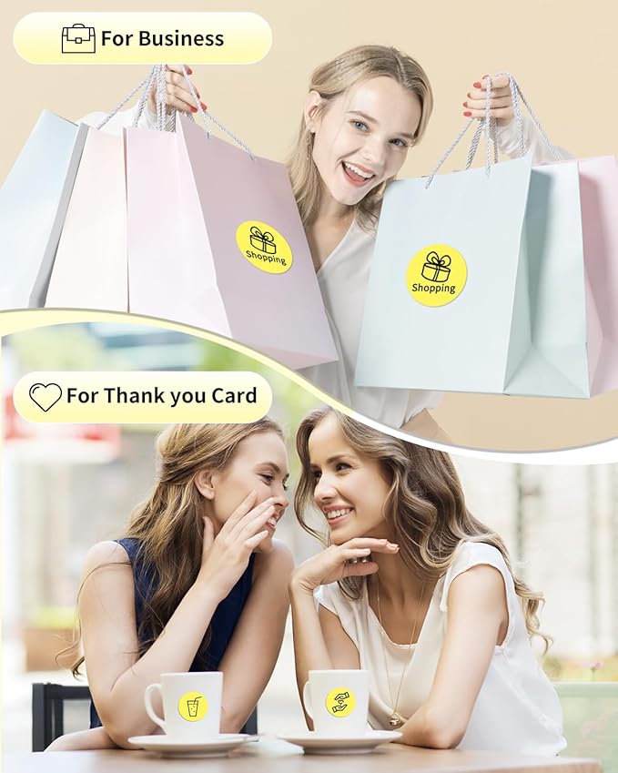 Phomemo Circle Sticker Label Compatible with M110/M100/M220/M250/M120/M150/M200 Label Maker, Round Thermal Label, 1.96" x 1.96"(50x50 mm), Black on Yellow