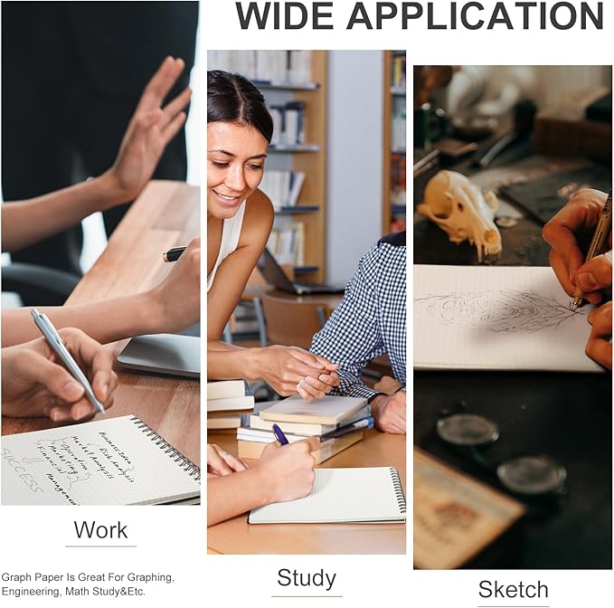 Graph Paper Spiral Notepad A5 Top Wirebound Notepad Grid Notebook Steno Pads Memo Notebook Grid Paper 140 Pages for Writing Sketching Drawing Office Supplies(Black,4 Pack)