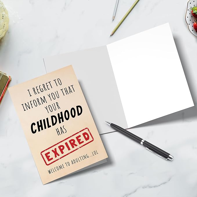 Funny 18th Birthday Card for Him Her, Humorous 18 Years Old Birthday Card for Son Daughter Sister Brother Best Friend, Your Childhood Has Expired