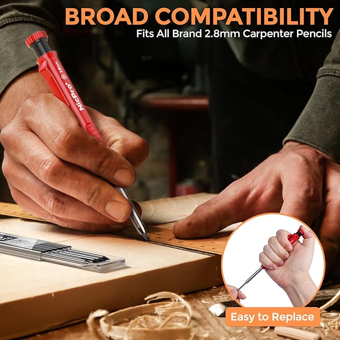 Nicpro 60 Pieces Carpenter Pencil Lead Refills 2.8mm, Lead Refill for Mechanical Carpenter Pencil, Break Resistant 2.8 mm Leads for Construction Pencils, Woodworking Pencil (Black)