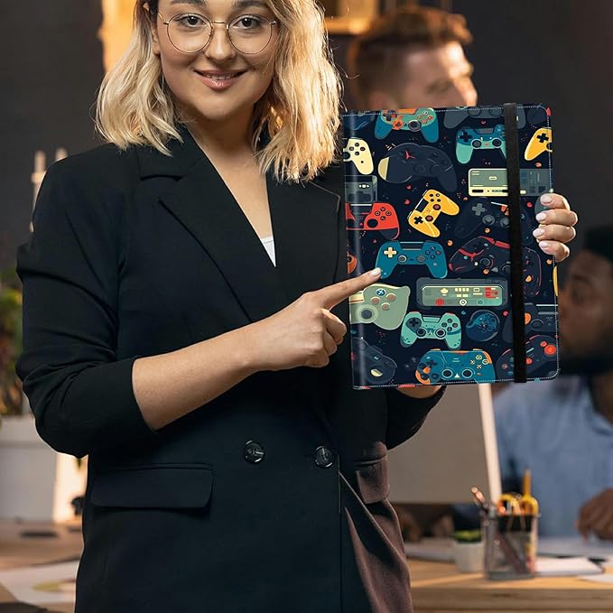 Gaming Controllersca PU Leather Padfolio Clipboard Notepad with Pen Loop and Elastic Strap Interview/Resume Document Organizer for Business School Office