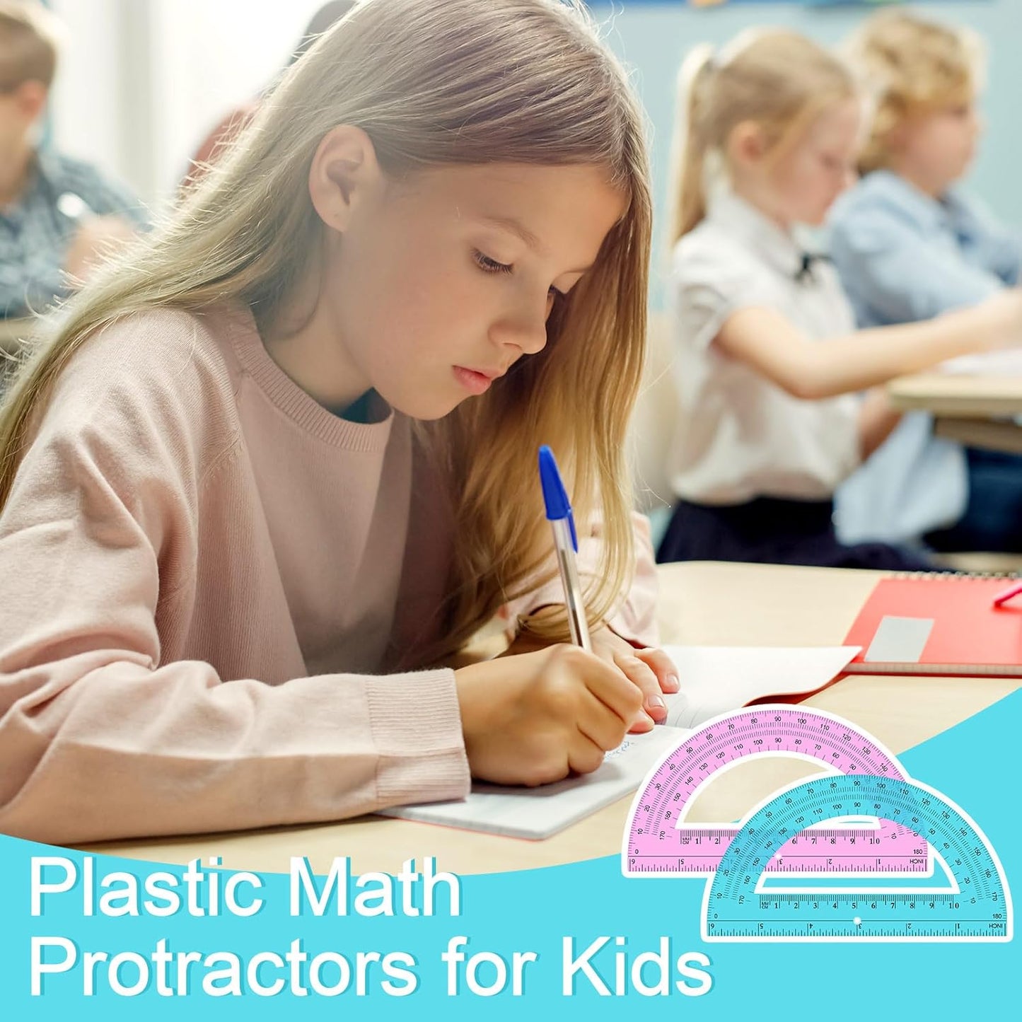 Ctosree 12 PCS Bulk Protractor - Plastic Translucent 180 Degrees 6 Inch Clear Math Protractor Set for Geometry, Angle Measurement, Office Stationery, Pink & Blue