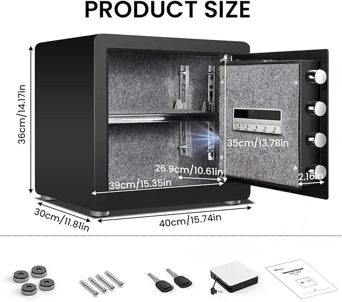 Kavey 1.6 Cub Biometric Safe, Home Safe with Backlit Touch Screen Keyapd and Dual Alarm System, Money Safe with Mute Function and LED Light, Small Safe Box for Home Documents Valuables