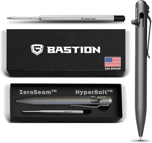 BASTION® Luxury Bolt Action Pen, Durable Professional Ballpoint Pen with Fine Tip, EDC Pen Ink Refillable Pen - Titanium Gray