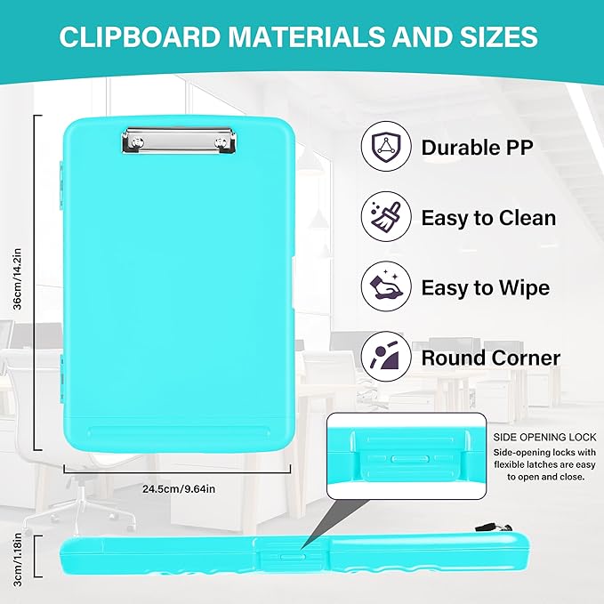 Clipboard with Storage, High Capacity Clip Boards 8.5x11 with Storage, Plastic Nursing Clipboard Folder with Pen Holder, Heavy Duty Storage Clipboard with Low Profile Clip for School & Office
