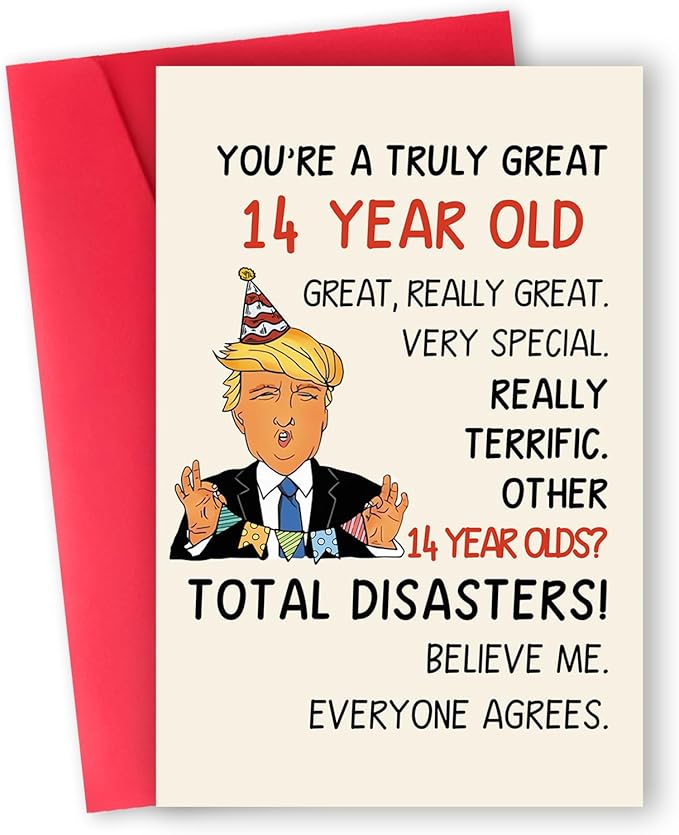 Funny Trump 14th Birthday Card Gift for Son Daughter, Humorous 14 Year Old Birthday Gift for Boys Girl, Happy 14th Birthday Decorations for Him Her