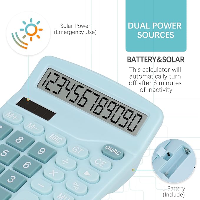 Office Desk Calculator,Cute Caculator with Dual Power Source,Basic Calculators Desktop with 12 Digit Large LCD Display Big Buttons Simple Financial Calculator for Office Home School(Blue)