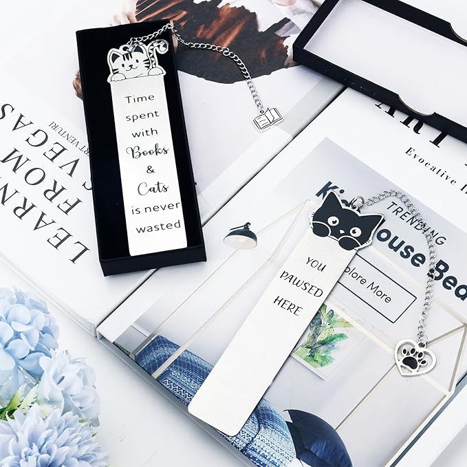 Cat Gifts for Women Men Funny Bookmarks Bulk Cat Head Bookmarks for Book Lovers Cat Lover Cute Metal Book Mark Set Birthday Gifts for Reader Coworker Friends Adults Cat Owner Lover Reading Accessories