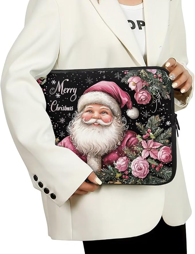 Christmas Laptop Sleeve for Women 15 inch Laptop Protector with Versatile Uses Computer Sleeve Neoprene Lap Top Case for Daily Use School Travel Tablet Bag Santa Claus