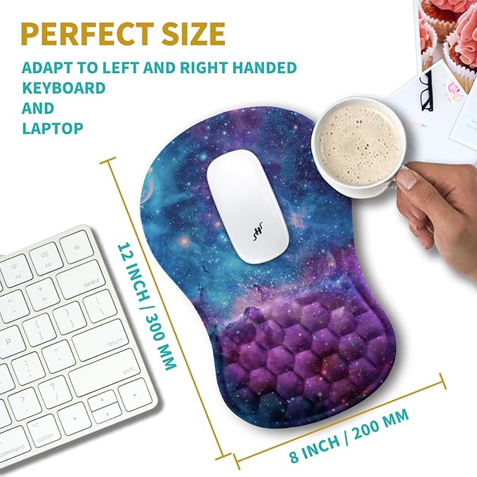 Hokafenle Ergonomic Mouse Pad Wrist Support, Wrist Rest Mousepad for Carpal Tunnel Pain Relief with Integrated Memory Foam Slope Massage Bulge (11.8x7.9 inch,Galaxy Nebula Space