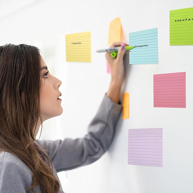 9 Pads Lined Sticky Notes 4x4 in Post, 9 Multi Colors Super Sticking Power Memo Pads, Strong Adhesive, 4x4 Sticky Notes Large Eeay for Office, School, Home Use