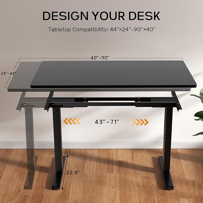 Dual Motor Electric Standing Desk Frame, Height Adjustable Table Legs for Max 90″ x 44″ Desktop with 265 lbs Capacity, Ergonomic Sit Stand Up Desk Base for Home Office, Black Frame Only