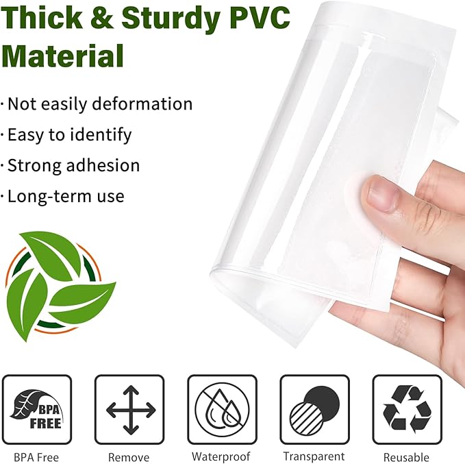 52 Pack Index Card Pockets with Top Open, 4.5 x 3 Inch Adhesive Label Pockets Clear Plastic Index Card Holder for Organizing, Storage Bins, Library Cards, Notes